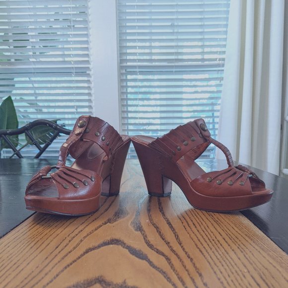 Frye Shoes - Frye Leather Wedge Slides in Brown